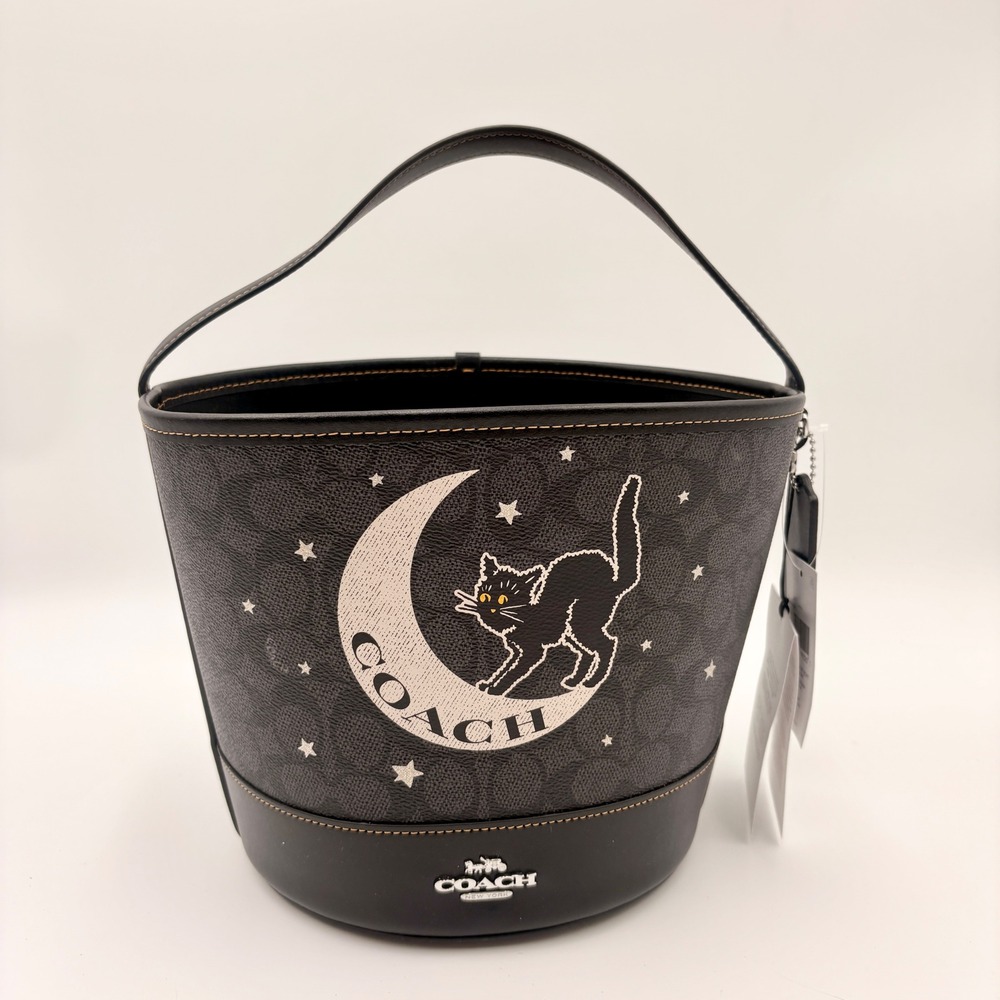 Coach Halloween Black Cat Moon Signature Bucket Bag Trick or Treat Pail - Picture 1 of 16